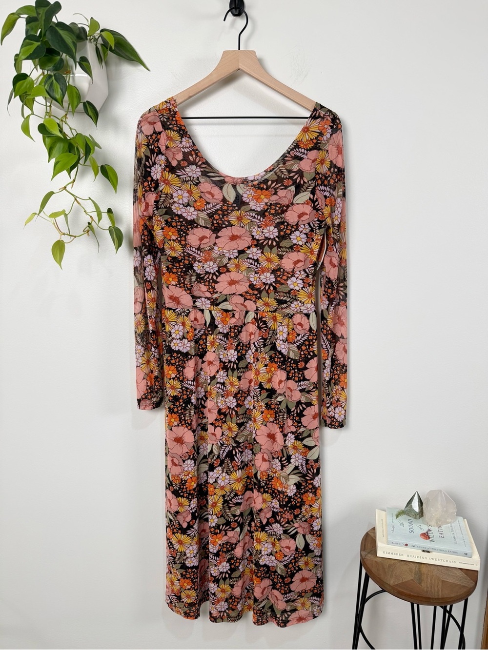 Altar Houseline Megumi Dress in Midnight Moon Floral Sheer Midi Boho 90s Size 3X